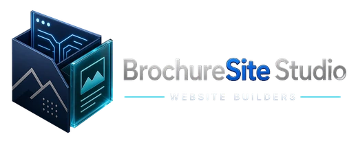 BrochureSite Studio 3D Metallic Cube Logo and Website Builders Wordmark